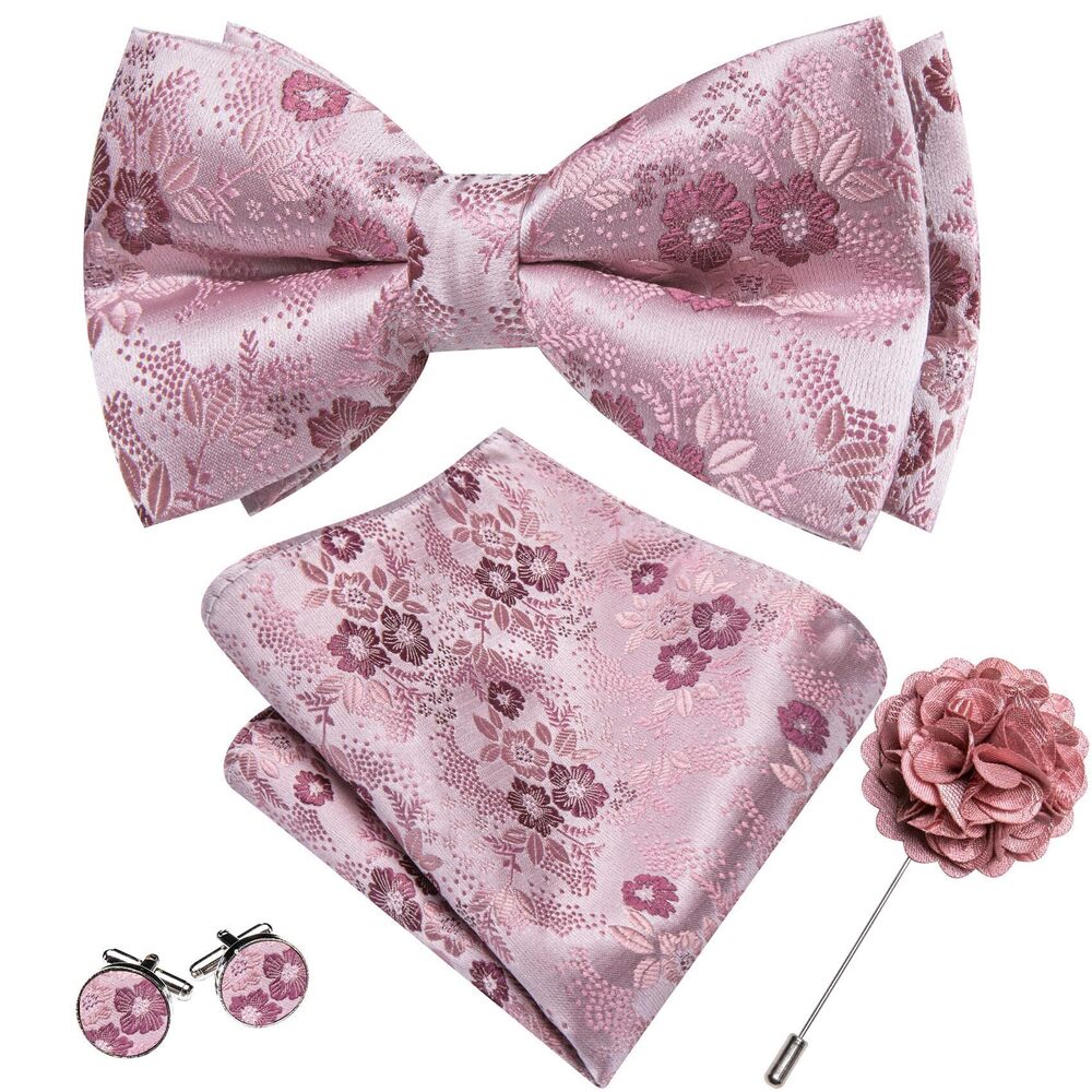 6571 Dusty Rose Bow Ties Floral Silk Pre-Tied Bowtie Pocket Square